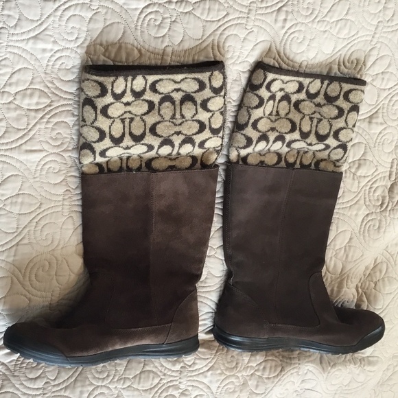 Coach Tatum Signature C Wool and Sued Brown Boots, Size 8 - Picture 10 of 13